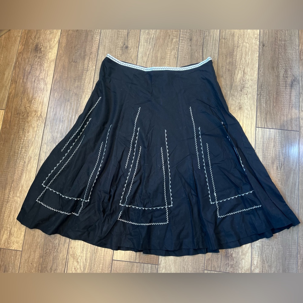 Black Embroidered Maxi Skirt A-Line Boho Cottagecore Cotton
